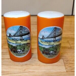 Vintage Mackinaw City & Mackinac Bridge Retro Salt & Pepper Shakers